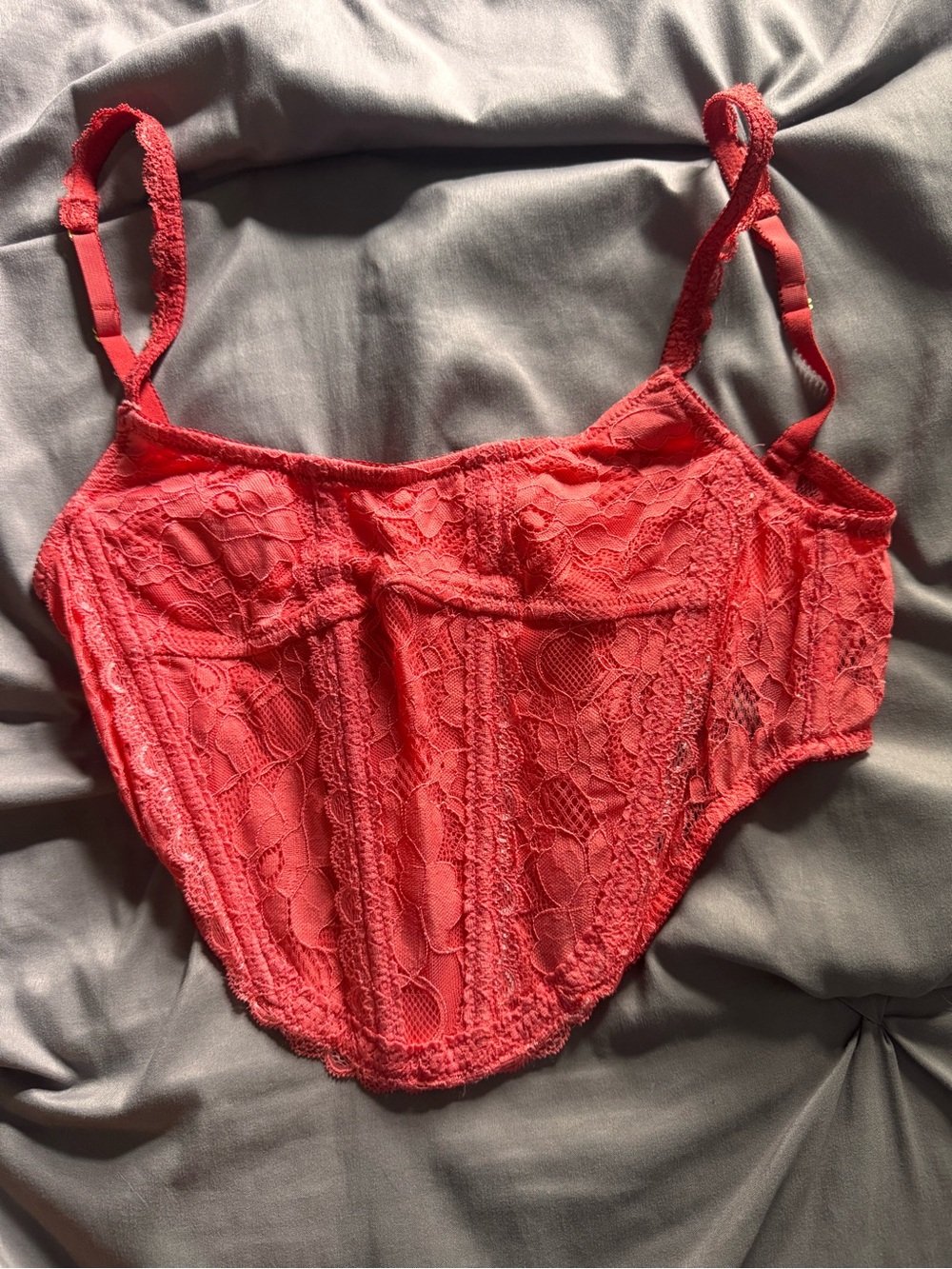 Urban Outfitters Coral Pink Lace Bustier Crop Top size small